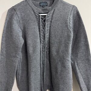Gray Women's Sweater with Lace-Up Detail